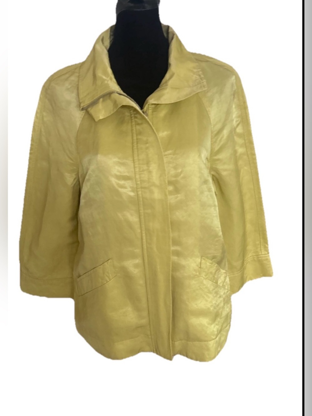 Charter Club Women's Yellow Linen Basic Jacket Zip Front Collared 3/4 M